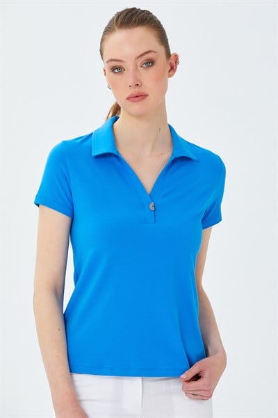 Polo Yaka Önü Çıtçıtlı Bluz 026-1036