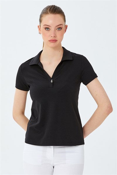 Polo Yaka Önü Çıtçıtlı Bluz 026-1036
