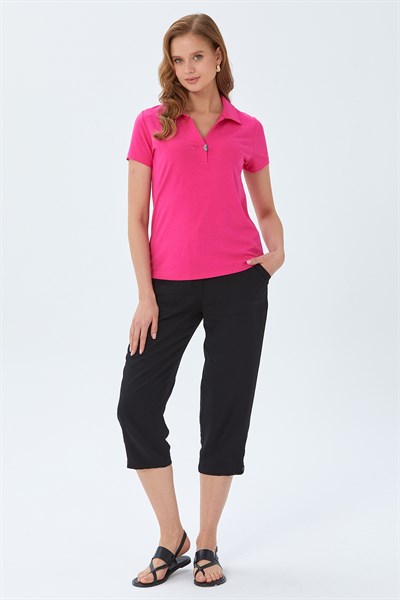 Polo Yaka Önü Çıtçıtlı Bluz 026-1036