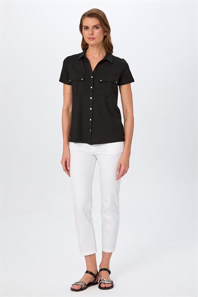 Polo Yaka Önü Çıtçıtlı Cep Detaylı Bluz 026-1018