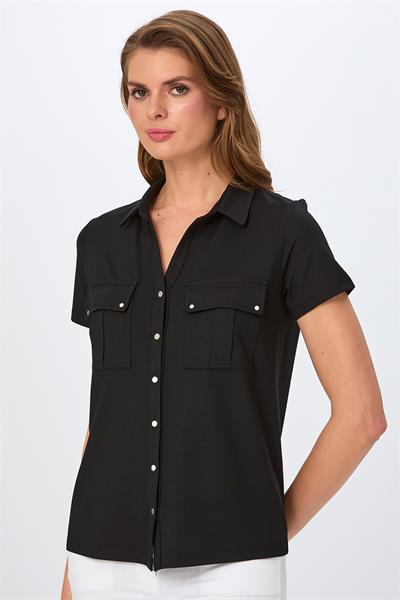 Polo Yaka Önü Çıtçıtlı Cep Detaylı Bluz 026-1018