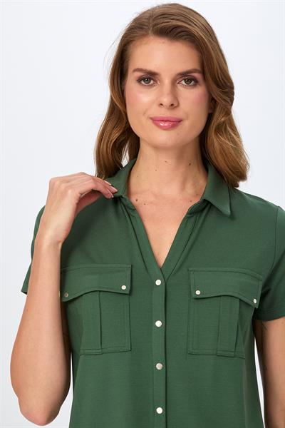 Polo Yaka Önü Çıtçıtlı Cep Detaylı Bluz 026-1018