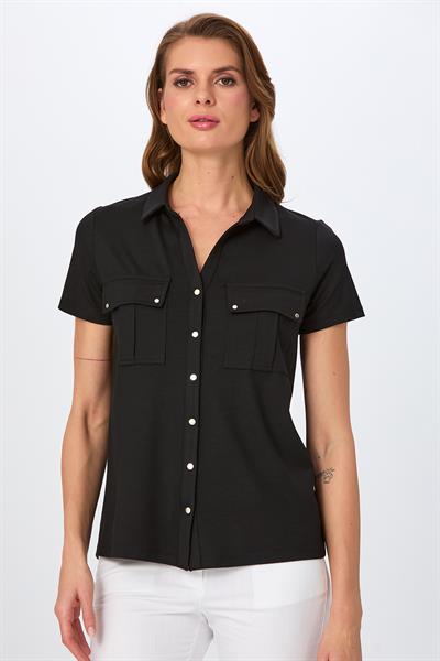 Polo Yaka Önü Çıtçıtlı Cep Detaylı Bluz 026-1018