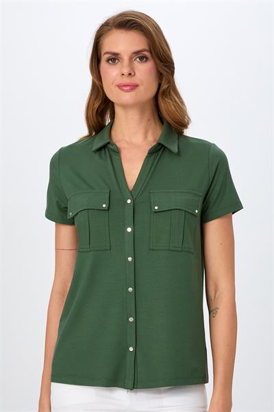 Polo Yaka Önü Çıtçıtlı Cep Detaylı Bluz 026-1018