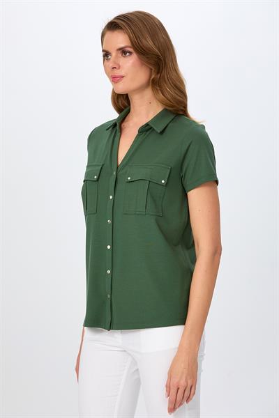 Polo Yaka Önü Çıtçıtlı Cep Detaylı Bluz 026-1018