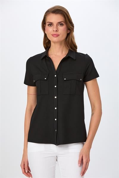 Polo Yaka Önü Çıtçıtlı Cep Detaylı Bluz 026-1018