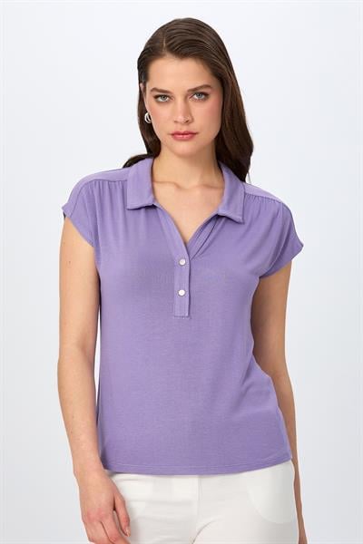Polo Yaka Önü Çıtçıtlı Düşük Kol Bluz 026-1003