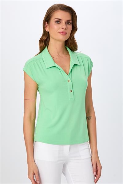 Polo Yaka Önü Çıtçıtlı Düşük Kol Bluz 026-1003