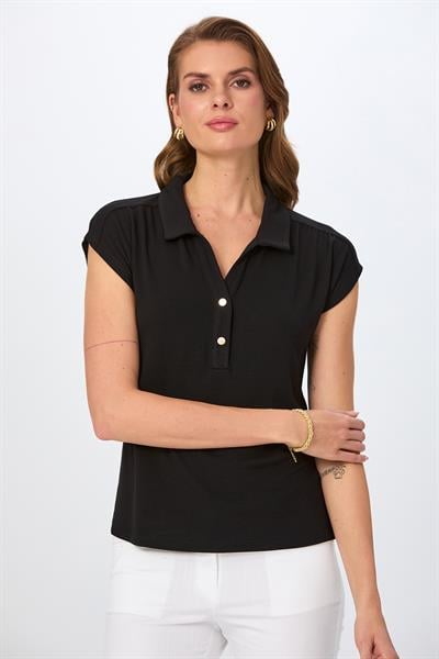 Polo Yaka Önü Çıtçıtlı Düşük Kol Bluz 026-1003