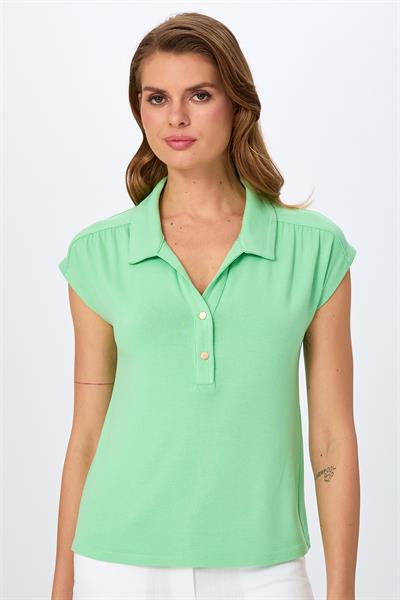 Polo Yaka Önü Çıtçıtlı Düşük Kol Bluz 026-1003