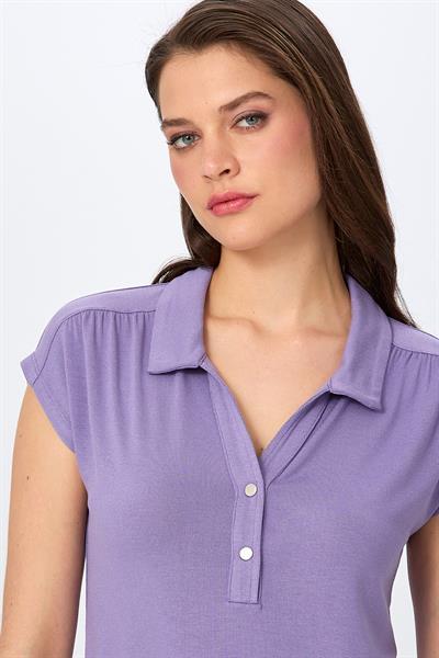Polo Yaka Önü Çıtçıtlı Düşük Kol Bluz 026-1003