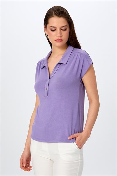 Polo Yaka Önü Çıtçıtlı Düşük Kol Bluz 026-1003