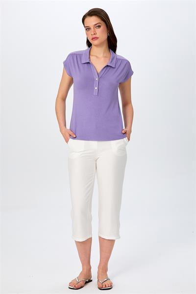 Polo Yaka Önü Çıtçıtlı Düşük Kol Bluz 026-1003