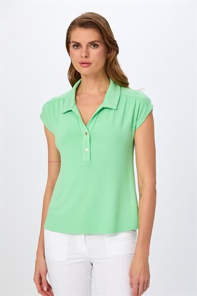 Polo Yaka Önü Çıtçıtlı Düşük Kol Bluz 026-1003