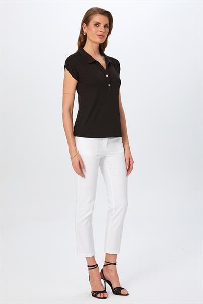 Polo Yaka Önü Çıtçıtlı Düşük Kol Bluz 026-1003