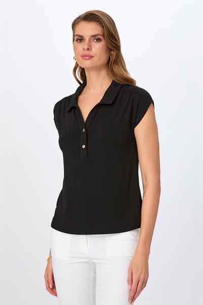 Polo Yaka Önü Çıtçıtlı Düşük Kol Bluz 026-1003