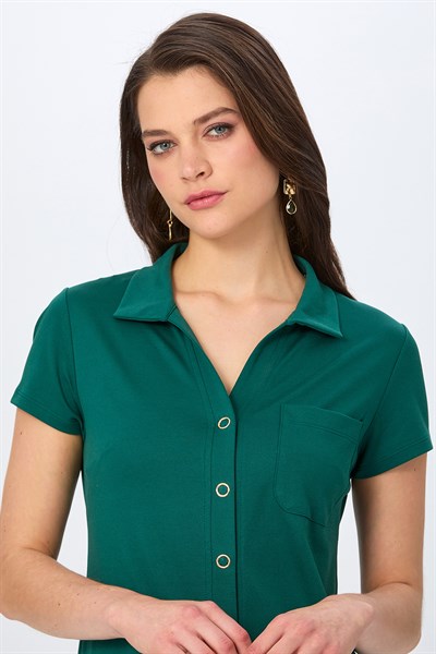 Polo Yaka Önü Çıtçıtlı Elbise 026-2507