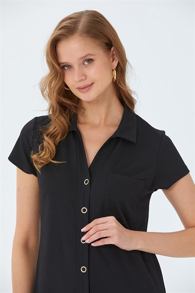 Polo Yaka Önü Çıtçıtlı Elbise 026-2507