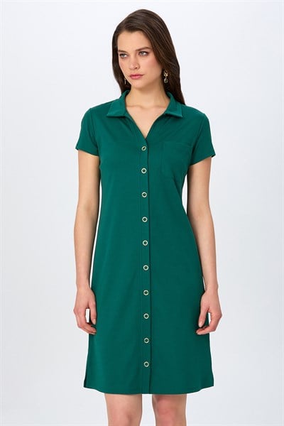 Polo Yaka Önü Çıtçıtlı Elbise 026-2507