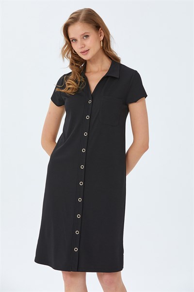 Polo Yaka Önü Çıtçıtlı Elbise 026-2507