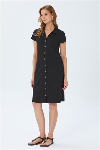 Polo Yaka Önü Çıtçıtlı Elbise 026-2507