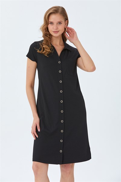 Polo Yaka Önü Çıtçıtlı Elbise 026-2507