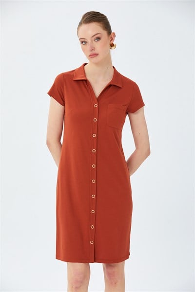Polo Yaka Önü Çıtçıtlı Elbise 026-2507
