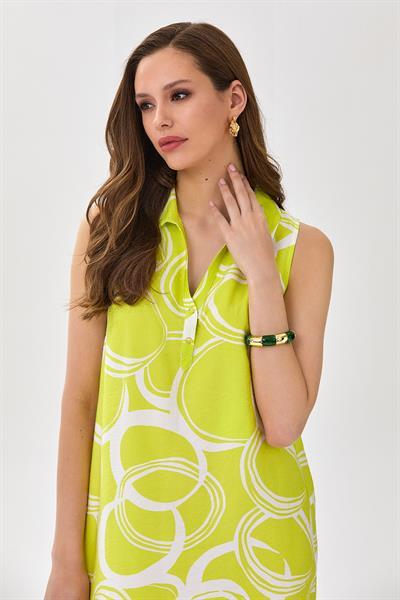 Polo Yaka Önü Çıtçıtlı Kolsuz Elbise 025-4044