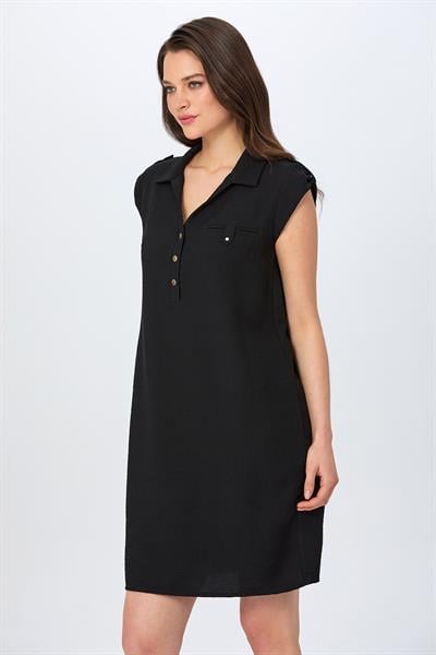 Polo Yaka Önü Çıtçıtlı Kolu Apoletli Elbise 026-4003