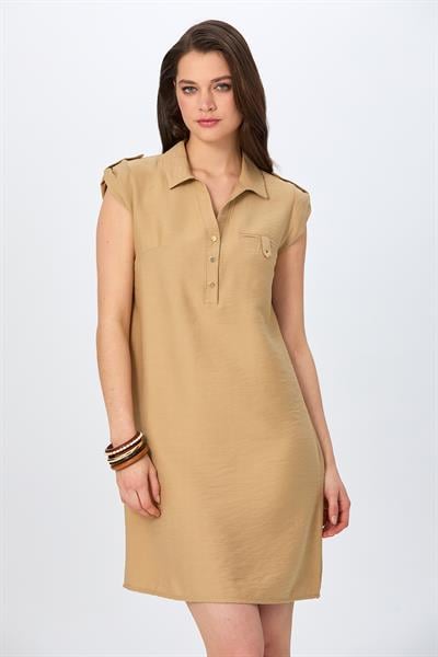 Polo Yaka Önü Çıtçıtlı Kolu Apoletli Elbise 026-4003