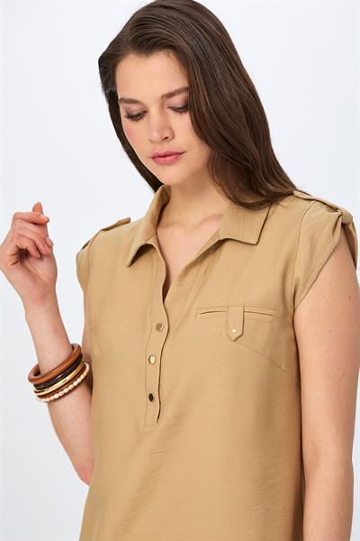Polo Yaka Önü Çıtçıtlı Kolu Apoletli Elbise 026-4003