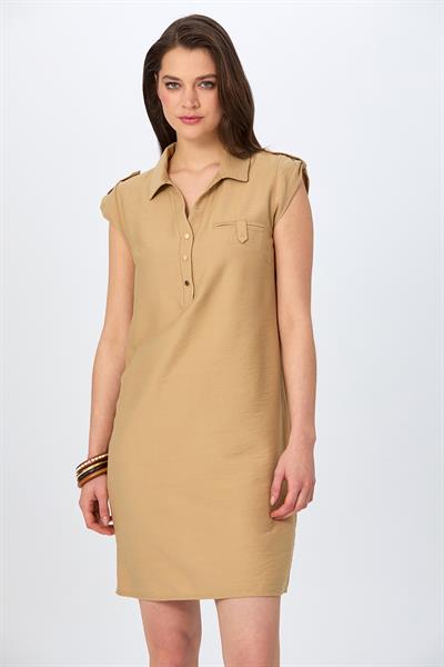 Polo Yaka Önü Çıtçıtlı Kolu Apoletli Elbise 026-4003