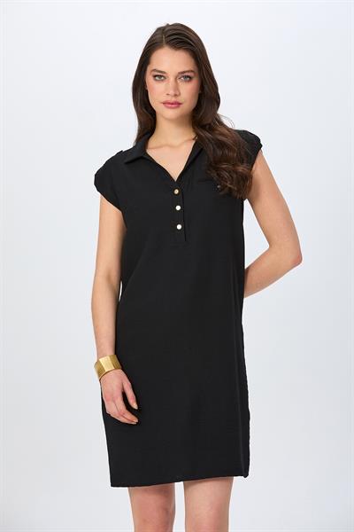 Polo Yaka Önü Çıtçıtlı Kolu Apoletli Elbise 026-4003