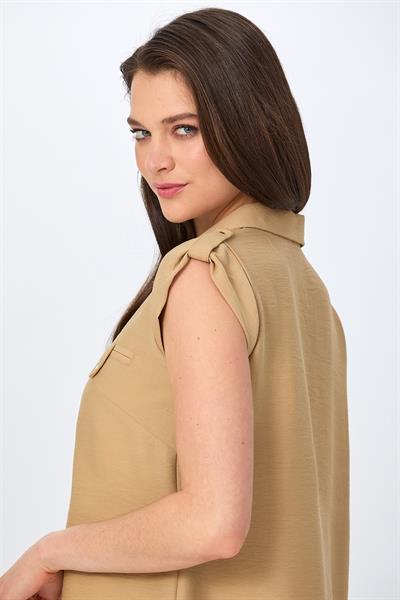 Polo Yaka Önü Çıtçıtlı Kolu Apoletli Elbise 026-4003