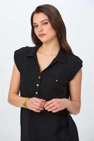 Polo Yaka Önü Çıtçıtlı Kolu Apoletli Elbise 026-4003