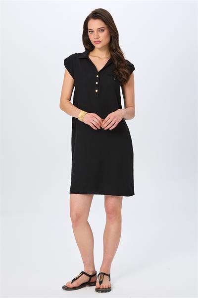 Polo Yaka Önü Çıtçıtlı Kolu Apoletli Elbise 026-4003