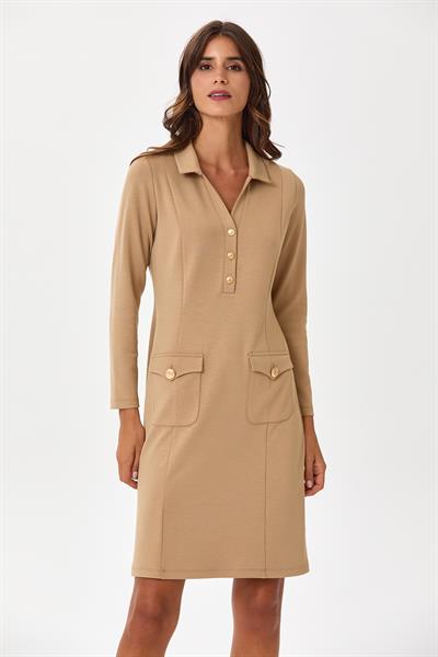 Polo Yaka Önü Düğmeli Cepli Elbise 245-2502