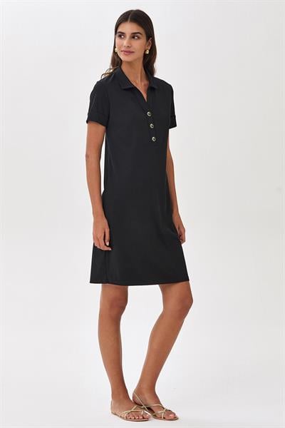 Polo Yaka Önü Düğmeli Kısa Kol Elbise 025-2513