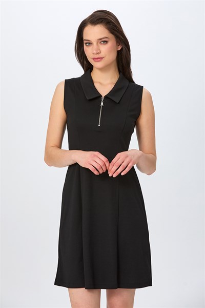 Polo Yaka Önü Fermuarlı Kolsuz Elbise 026-2511