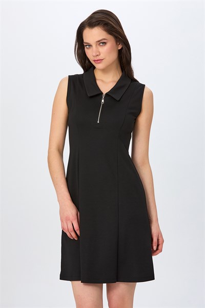 Polo Yaka Önü Fermuarlı Kolsuz Elbise 026-2511