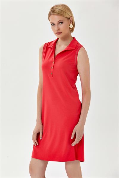 Polo Yaka Sim Şerit Detaylı Kolsuz Elbise 024-2519