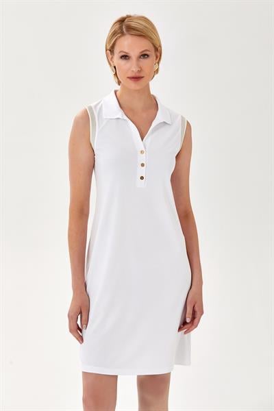 Polo Yaka Sim Şerit Detaylı Kolsuz Elbise 024-2519