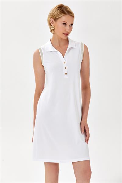 Polo Yaka Sim Şerit Detaylı Kolsuz Elbise 024-2519