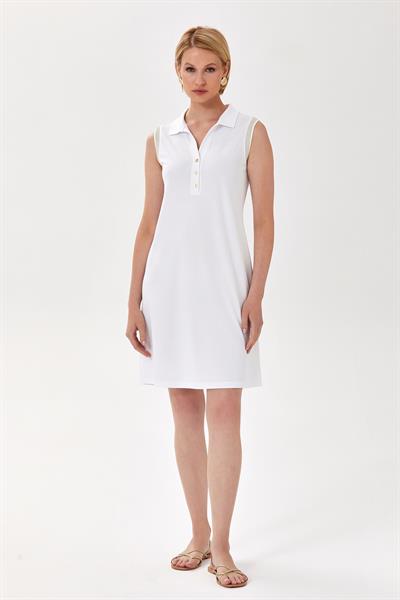 Polo Yaka Sim Şerit Detaylı Kolsuz Elbise 024-2519