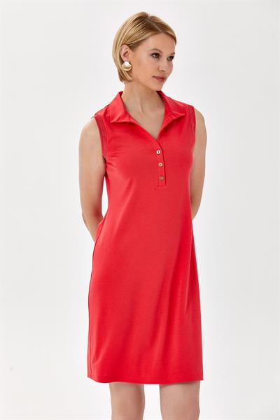 Polo Yaka Sim Şerit Detaylı Kolsuz Elbise 024-2519