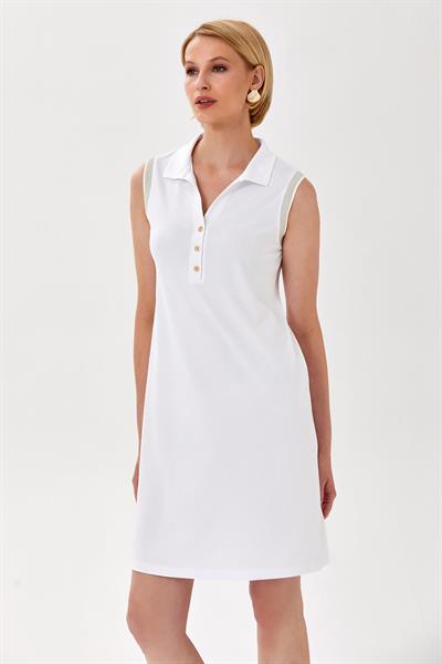 Polo Yaka Sim Şerit Detaylı Kolsuz Elbise 024-2519