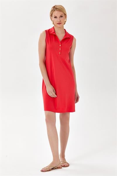 Polo Yaka Sim Şerit Detaylı Kolsuz Elbise 024-2519
