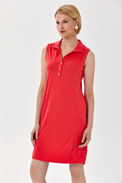 Polo Yaka Sim Şerit Detaylı Kolsuz Elbise 024-2519