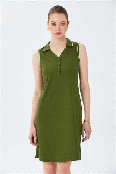Polo Yaka Triko Bant Detaylı Elbise 026-2513