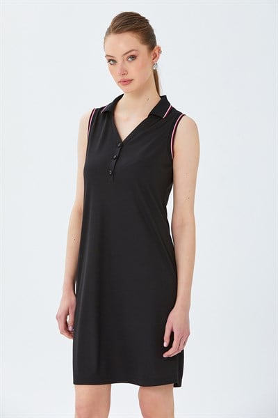 Polo Yaka Triko Bant Detaylı Elbise 026-2513